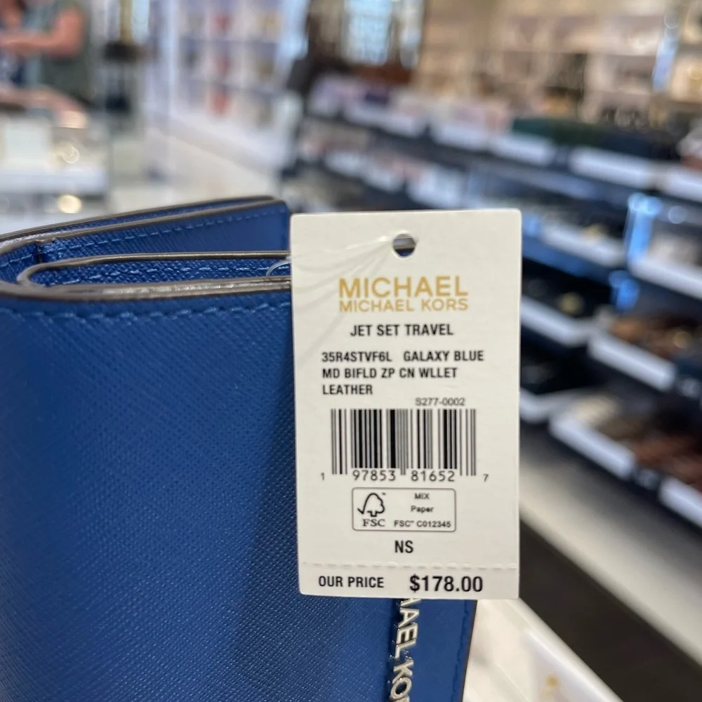 MICHAEL KORS Medium Saffiano Leather Bifold Wallet Galaxy Blue NWT